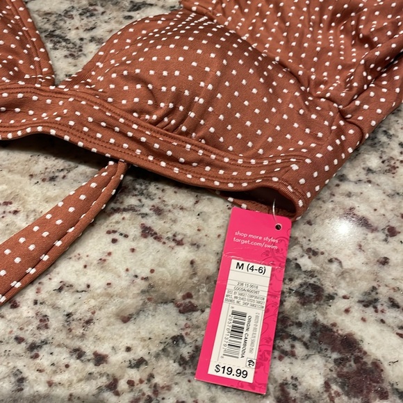 Women’s Medium Brown White Polka Dot Crop Swim Top - Picture 2 of 4
